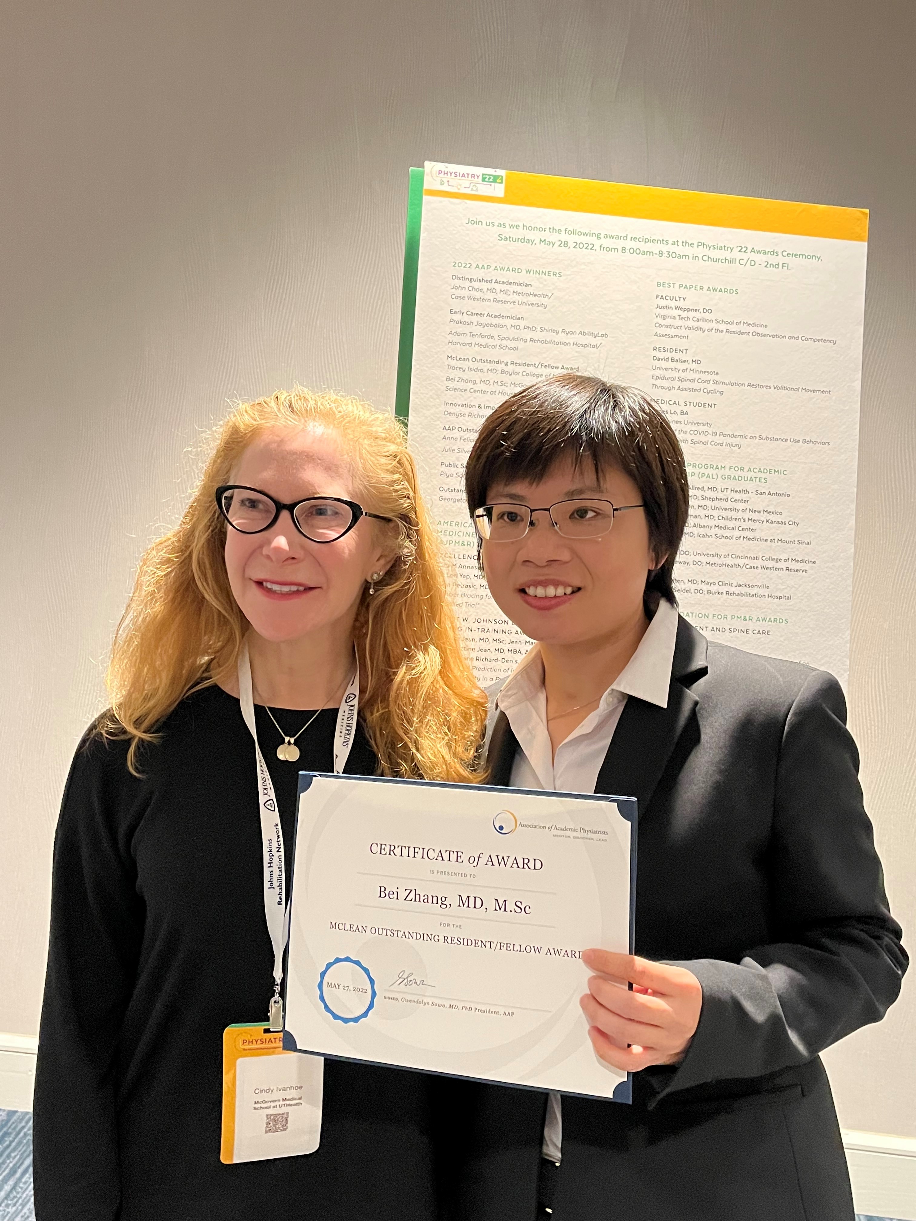 Dr. Bei Zhang with faculty mentor Dr. Cindy Ivanhoe