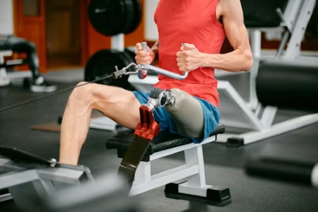 Person with a prosthetic leg exercising 