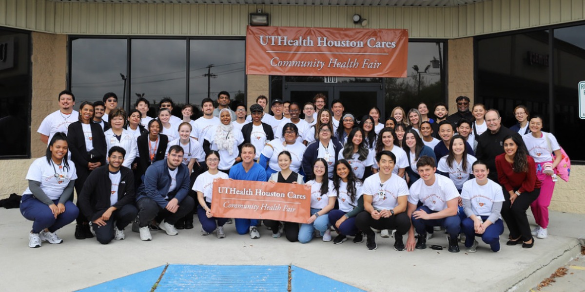 students who volunteered at UTHealth Houston Cares event group photo on Saturday, March 9, 2024.