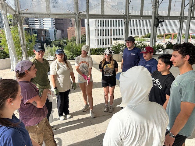 first year students standing in a circle discussion at Blackwood Educational Land Institute