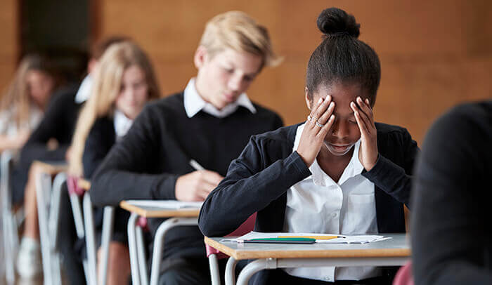 student taking exam