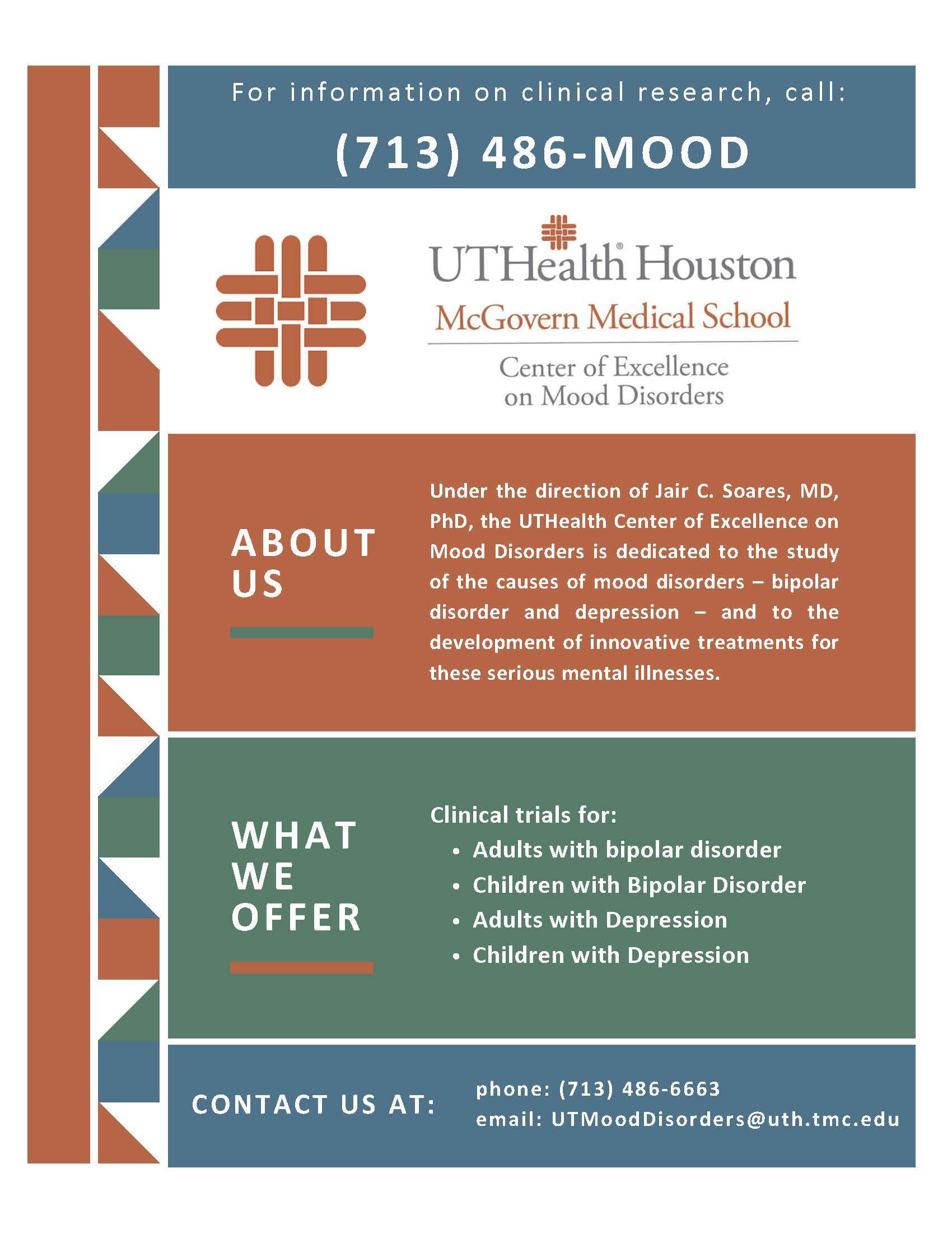 Center for excellence on mood disorders flyer