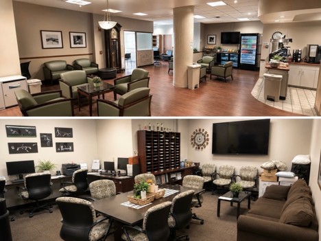 General resident lounge in Memorial Hermann (top) and radiology resident lounge in the McGovern medical school (bottom)
