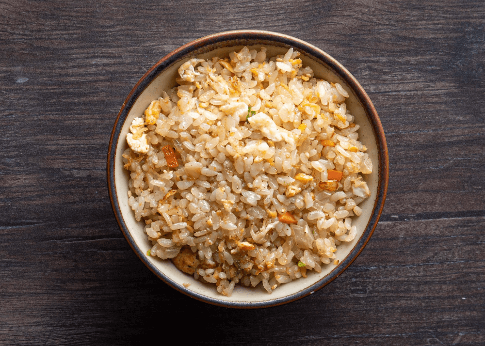 Fried brown rice in a bowl