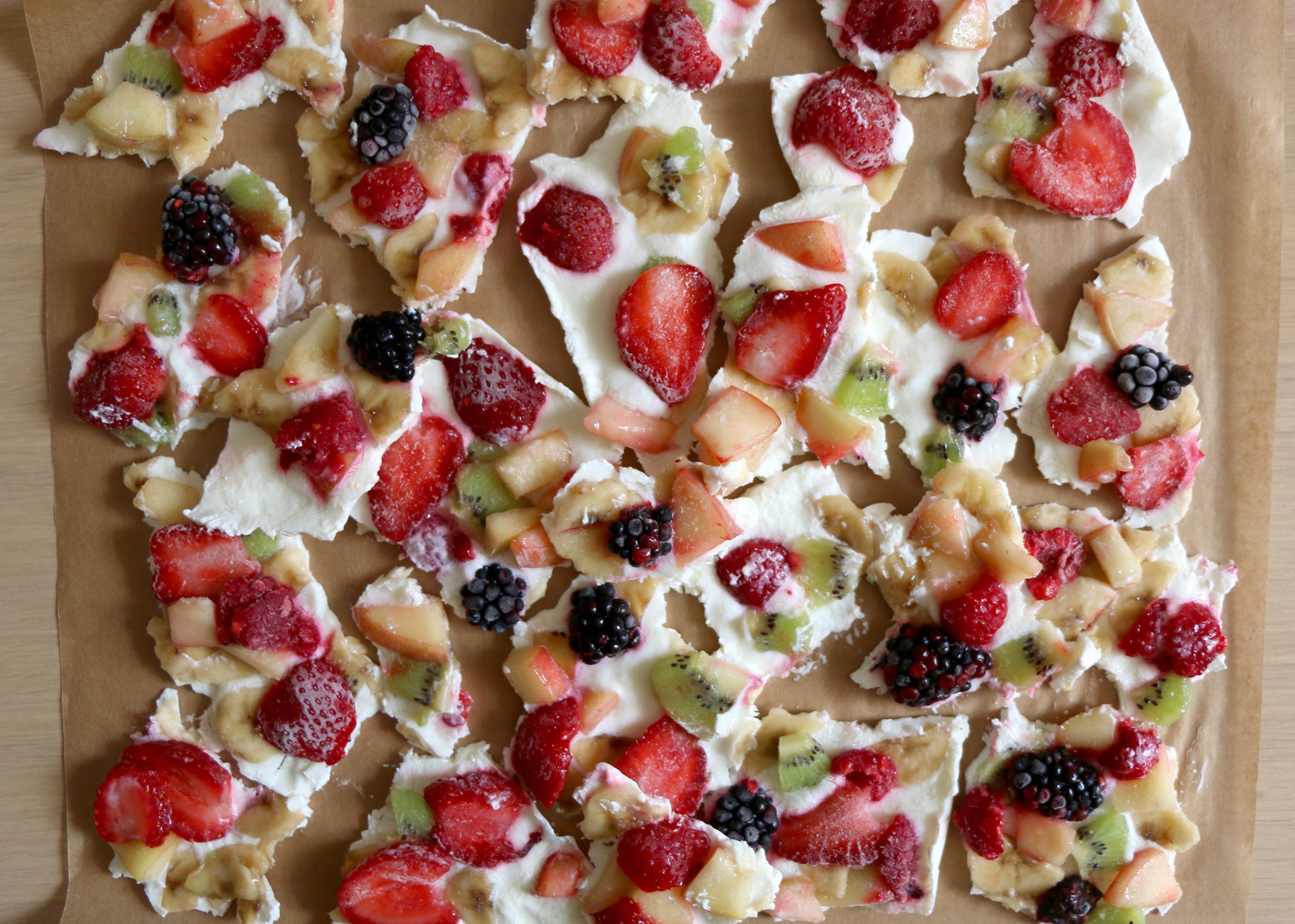 Frozen yogurt bark topped with assorted berries
