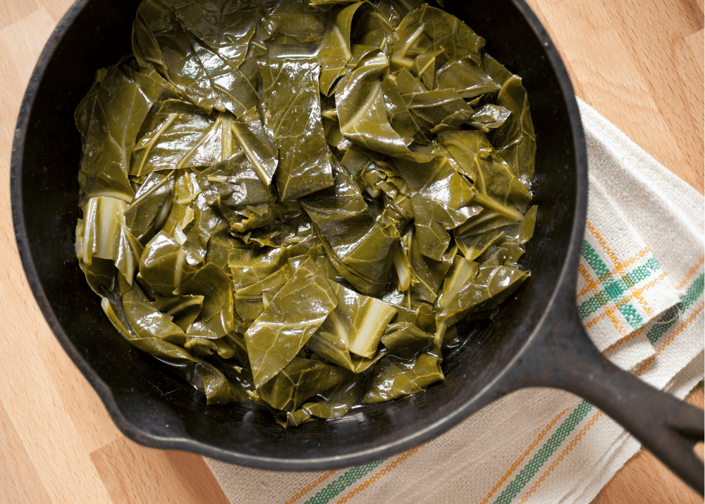 Sautéed collard greens in a cooking pan