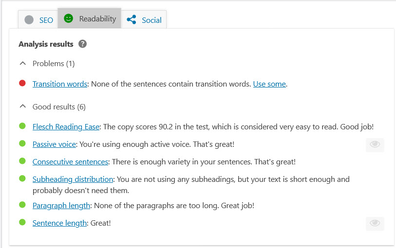 Yoast SEO readability