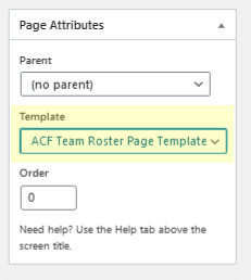 ACF Team Roster template selection