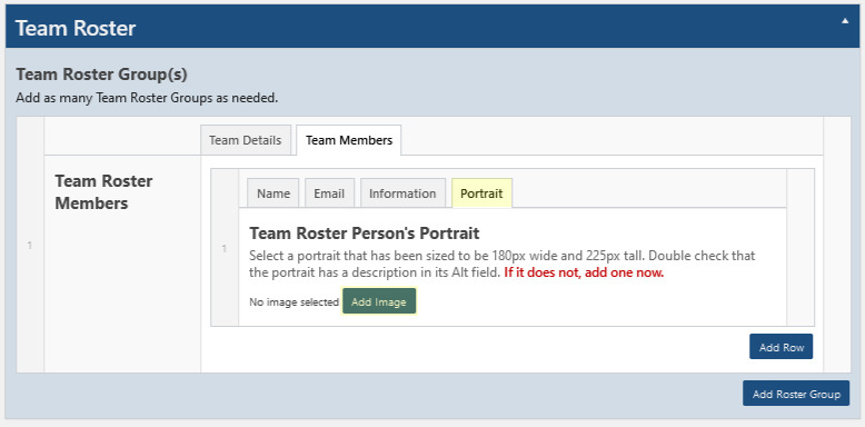 Team Member metabox Portrait tab