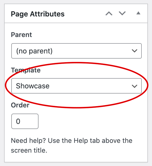 ACF Showcase template in Page Attributes