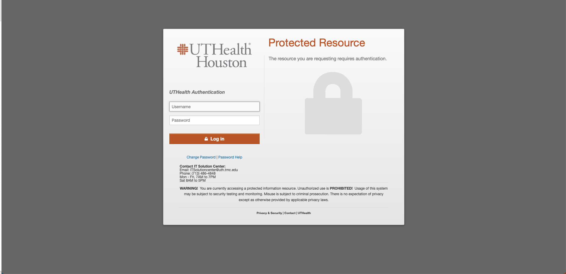 UTHealth Single Sign-On screen