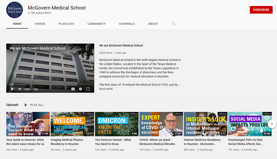 McGovern Medical School YouTube Page