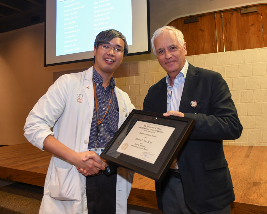 Dr. Michael Zhu and Dr. John Hancock at the 2024 Dean's Teaching Excellence Award ceremony
