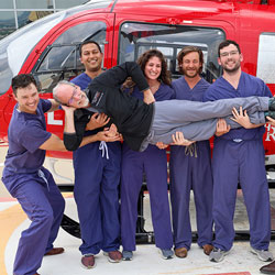 Orthopedic Surgery Chief Residents pose for a photo on the Life Flight Helipad