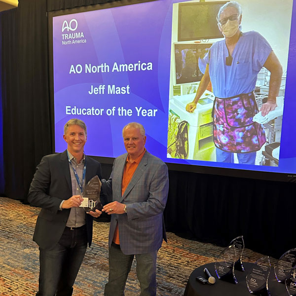 Dr. Milton 'Chip' Routt receives the AO North American Jeff Mast Educator of the Year Award