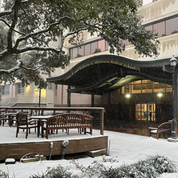 A snow-covered McGovern Medical School