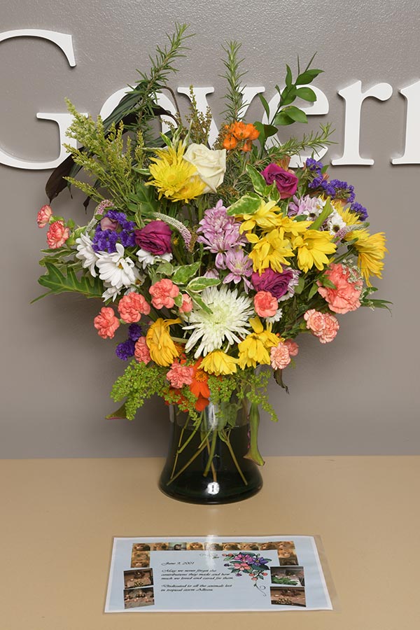 Flowers for those lost during Tropical Storm Allison