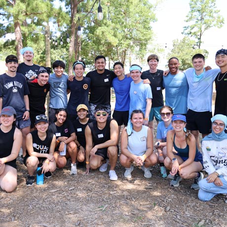 McGovern Medical School students dressed in blue for their "color war" teams at retreat