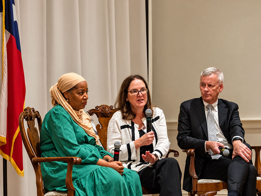 Three featured speakers from the fifth annual Aging to Perfection Endowed Lecture Series pose for a photo following the event, which focused on dementia prevention, treatment, and healthy aging.